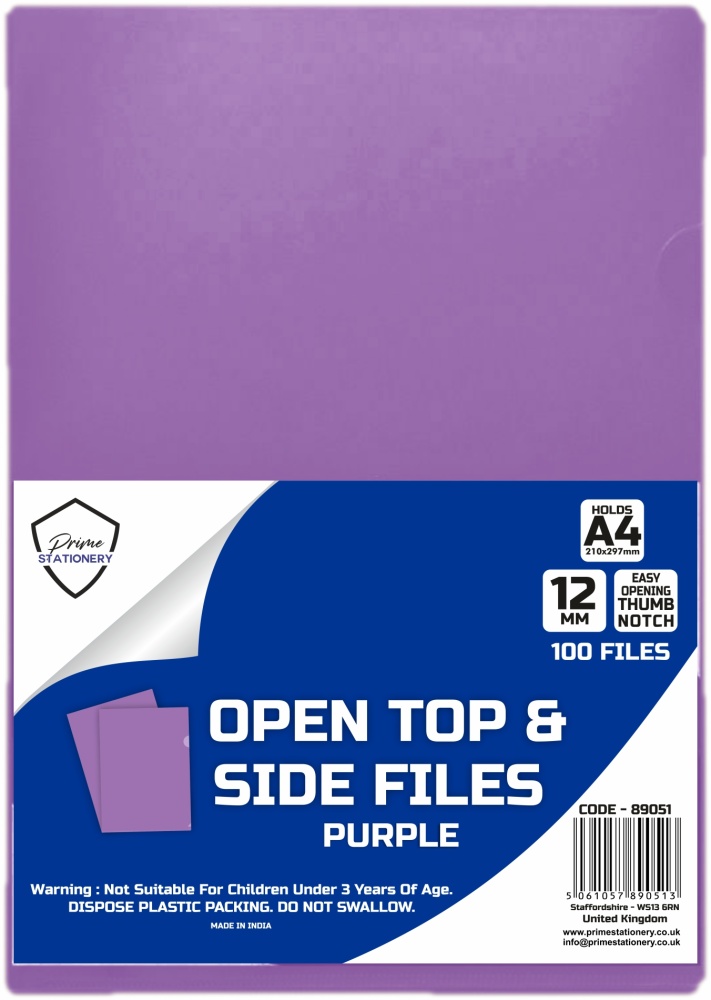 Prime A4 Open Top and Side Files Purple Pack of 100